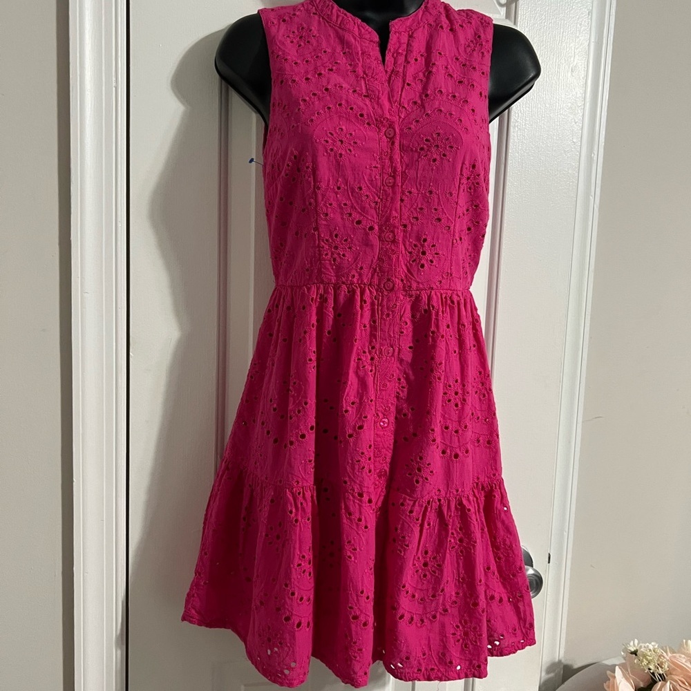 Elegant Fuchsia Eyelet Mini Dress